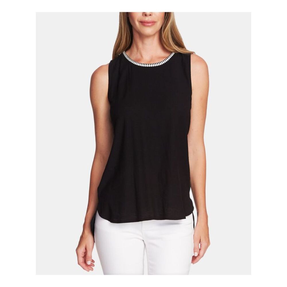 TWO BY VINCE CAMUTO Womens Black Embroidered Sleeveless Jewel Neck Top Size: XS
